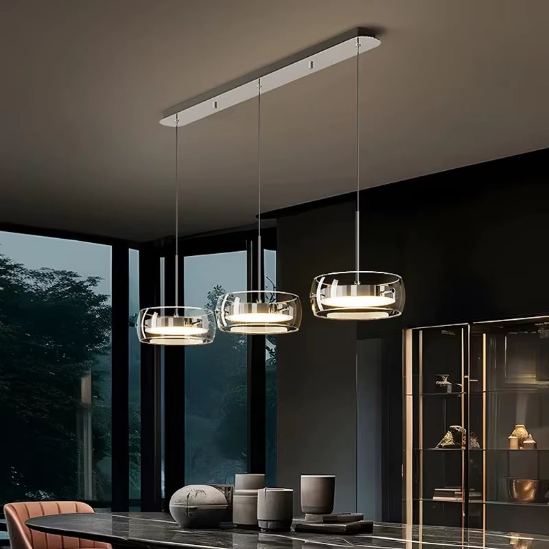 LED Modern Pendant Light, Adjustable Lighting Simple Dining Table Light, Glass Restaurant Light, Home Decoration Indoor Lighting