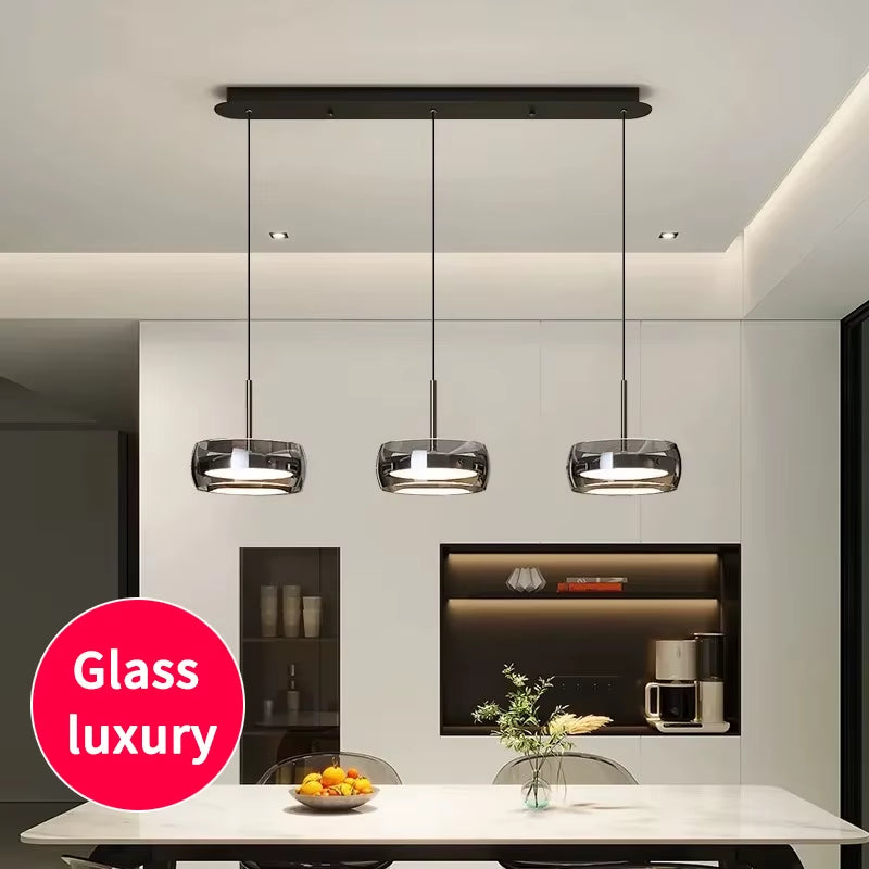 LED Modern Pendant Light, Adjustable Lighting Simple Dining Table Light, Glass Restaurant Light, Home Decoration Indoor Lighting