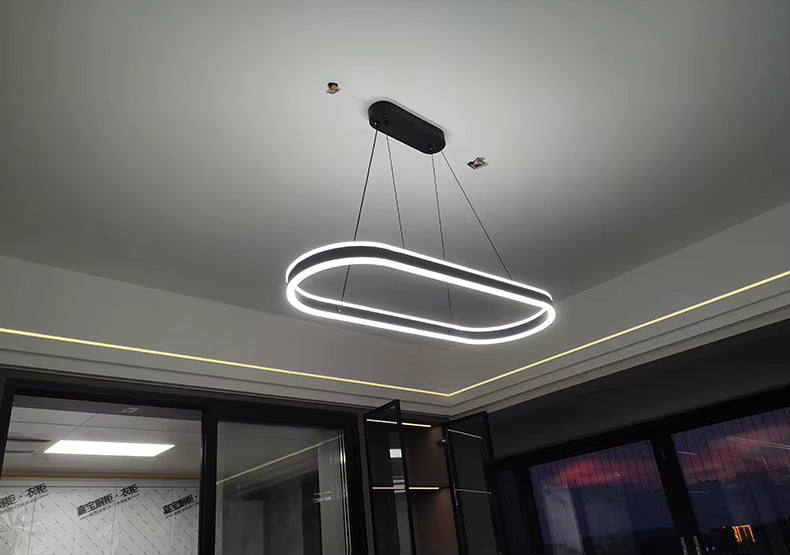 Modern LED Chandelier Long White – Minimalist Indoor Ceiling Light for Living Room, Dining Room, Bedroom & Hall Décor