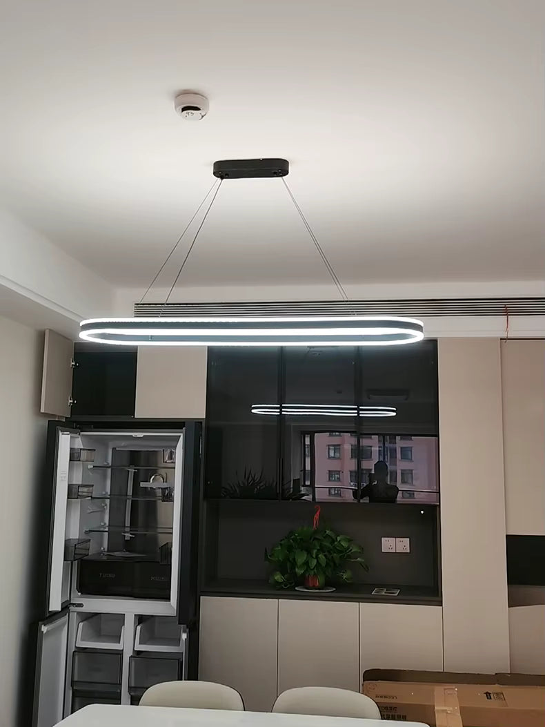 Modern LED Chandelier Long White – Minimalist Indoor Ceiling Light for Living Room, Dining Room, Bedroom & Hall Décor