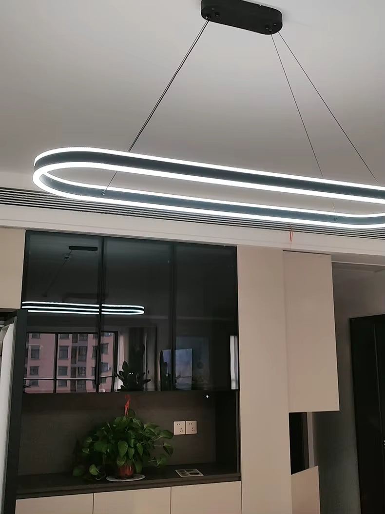 Modern LED Chandelier Long White – Minimalist Indoor Ceiling Light for Living Room, Dining Room, Bedroom & Hall Décor