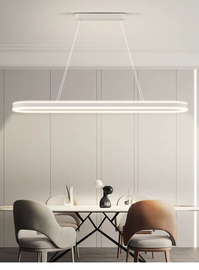 Modern LED Chandelier Long White – Minimalist Indoor Ceiling Light for Living Room, Dining Room, Bedroom & Hall Décor