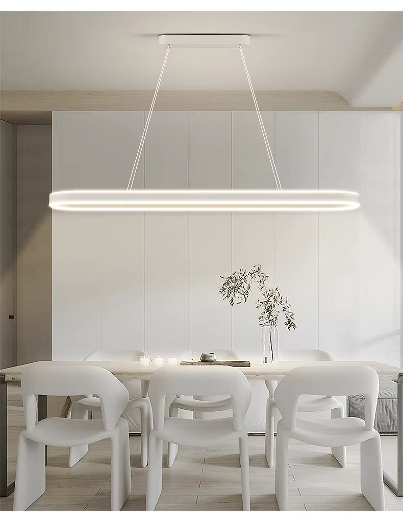 Modern LED Chandelier Long White – Minimalist Indoor Ceiling Light for Living Room, Dining Room, Bedroom & Hall Décor