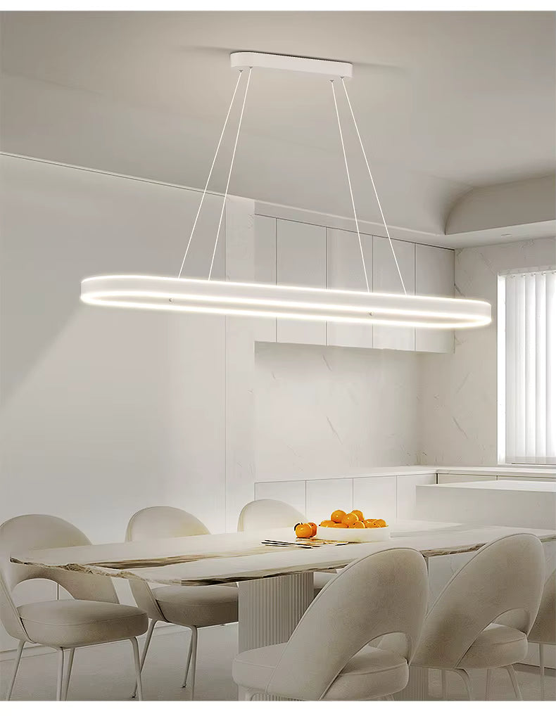 Modern LED Chandelier Long White – Minimalist Indoor Ceiling Light for Living Room, Dining Room, Bedroom & Hall Décor