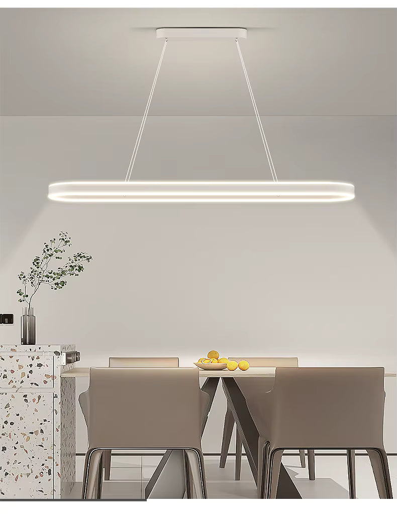 Modern LED Chandelier Long White – Minimalist Indoor Ceiling Light for Living Room, Dining Room, Bedroom & Hall Décor